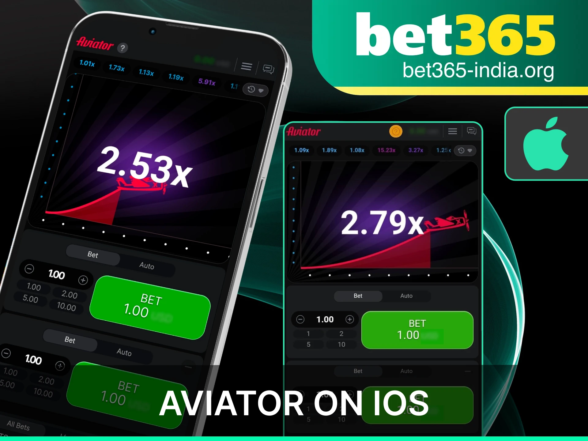 Download the Bet365 app on your iOS device to play the Aviator crash game.