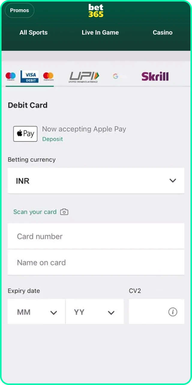 Complete your deposit at Bet 365 to qualify for the bonus.