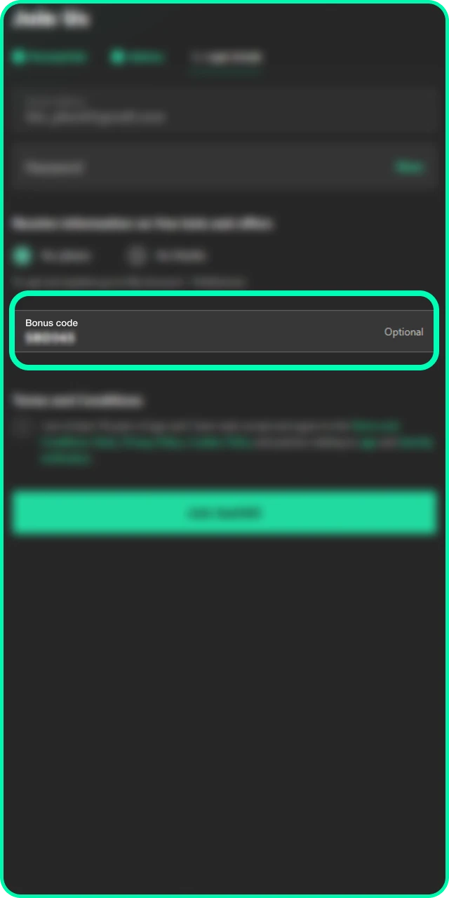 Enter promo code if required to unlock your Bet 365 bonus.