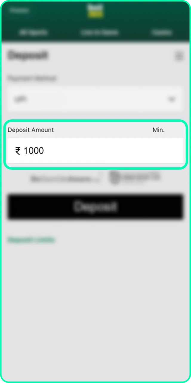 Enter the amount and confirm your Bet 365 deposit to proceed further.