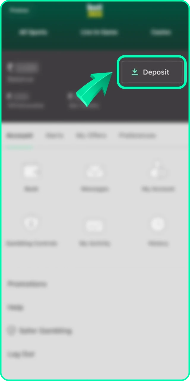 Access the deposit section within the official Bet 365 deposit interface.