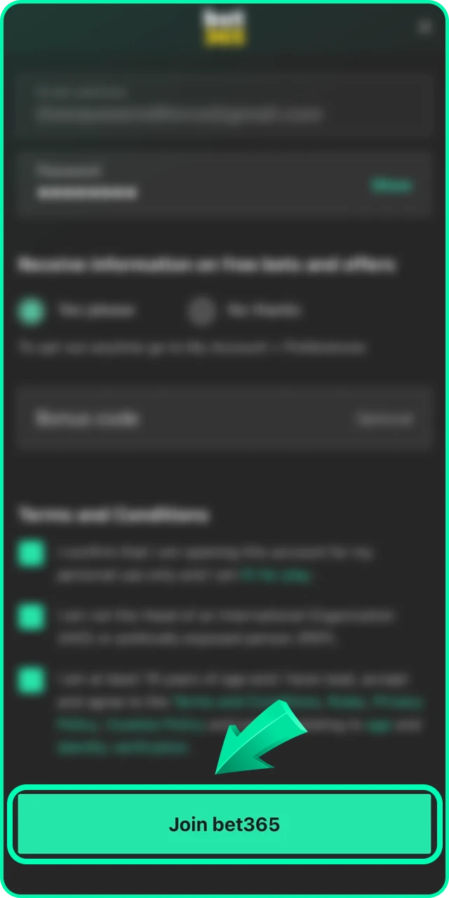 Submit your application for registration via mobile app Bet 365 and play.