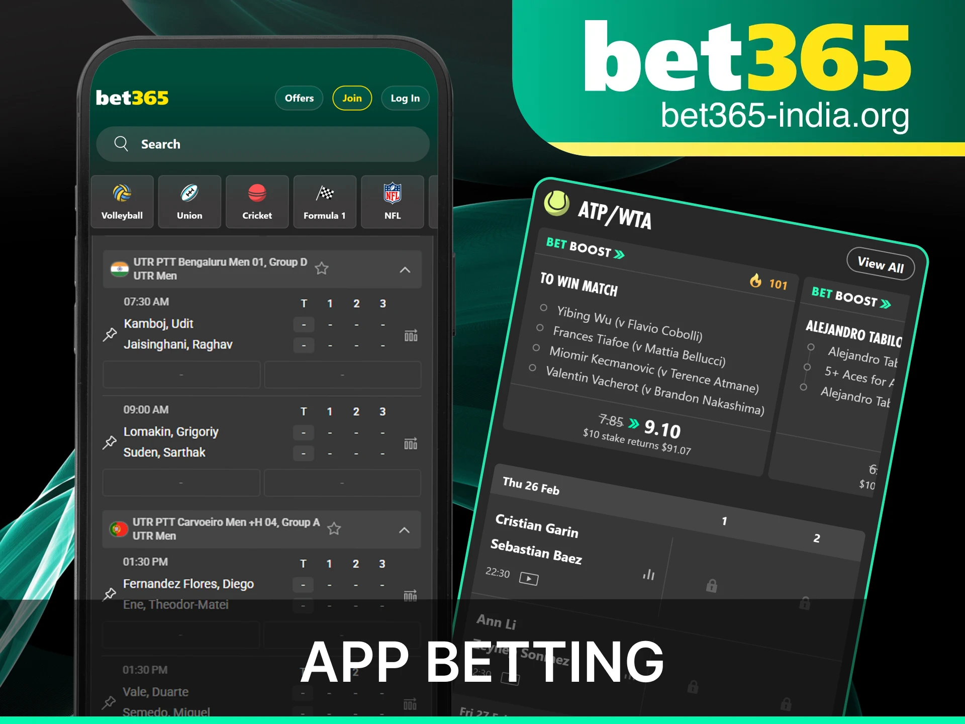 Bet on tennis matches anywhere with the official Bet365 India app.