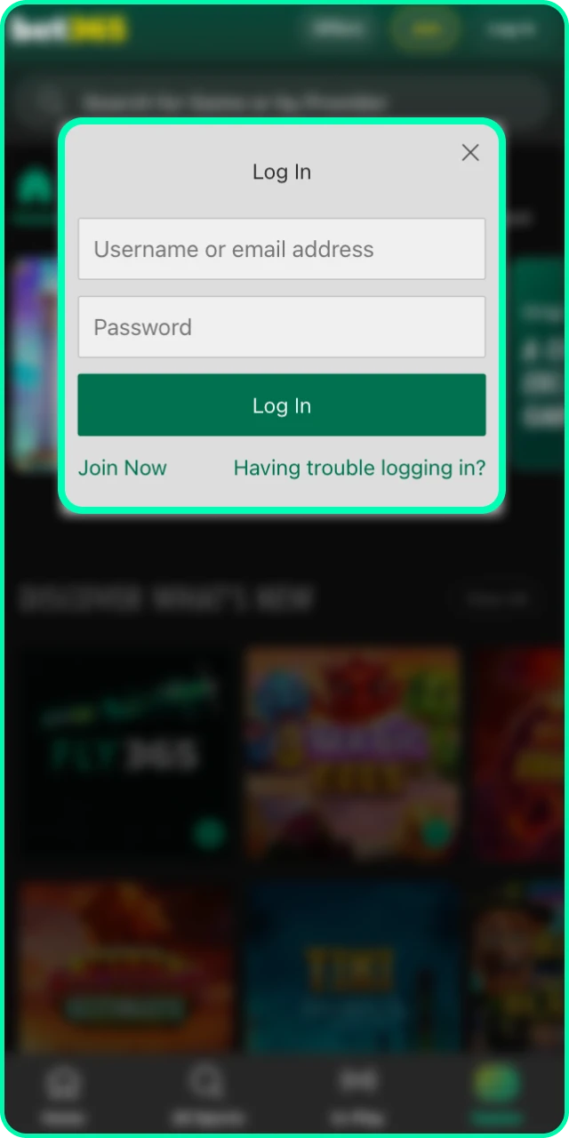 Log in to your account to initiate the withdraw money from Bet 365.
