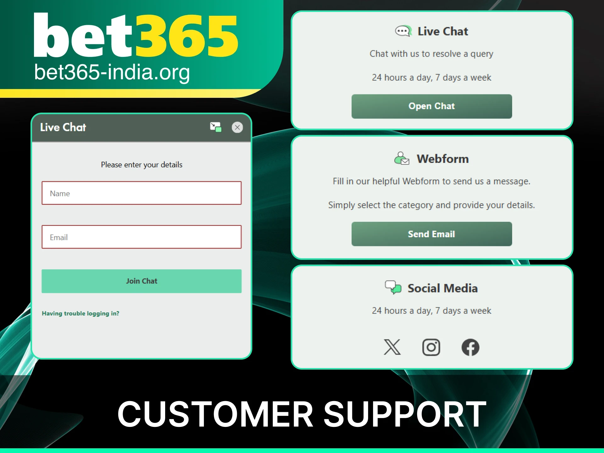 Contact the official Bet365 India customer support for help with your account.