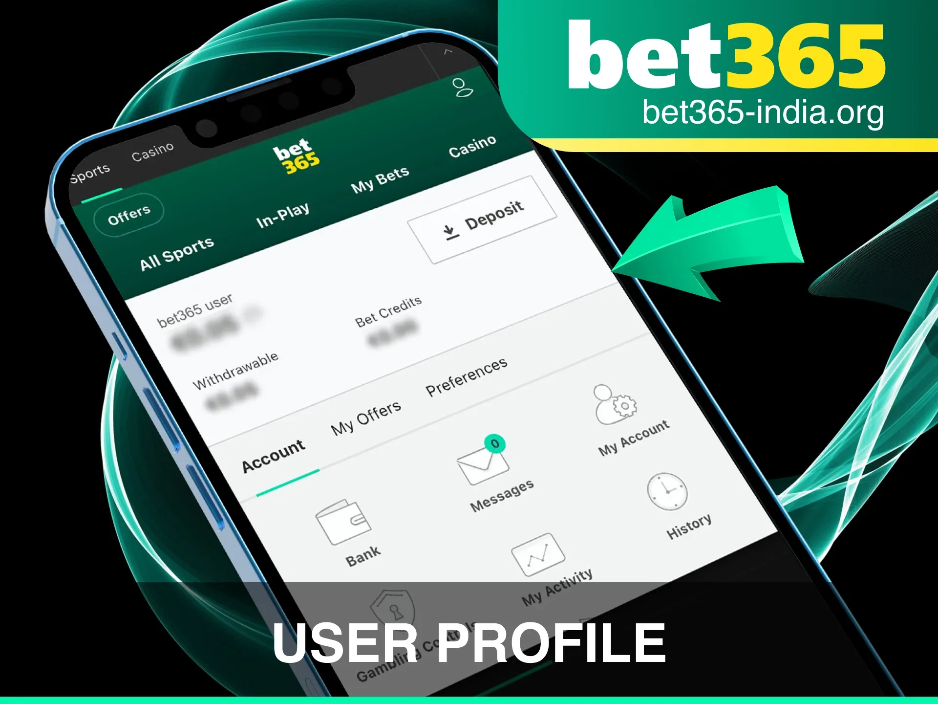 Customize your account settings using the user profile features in the Bet 365 App.