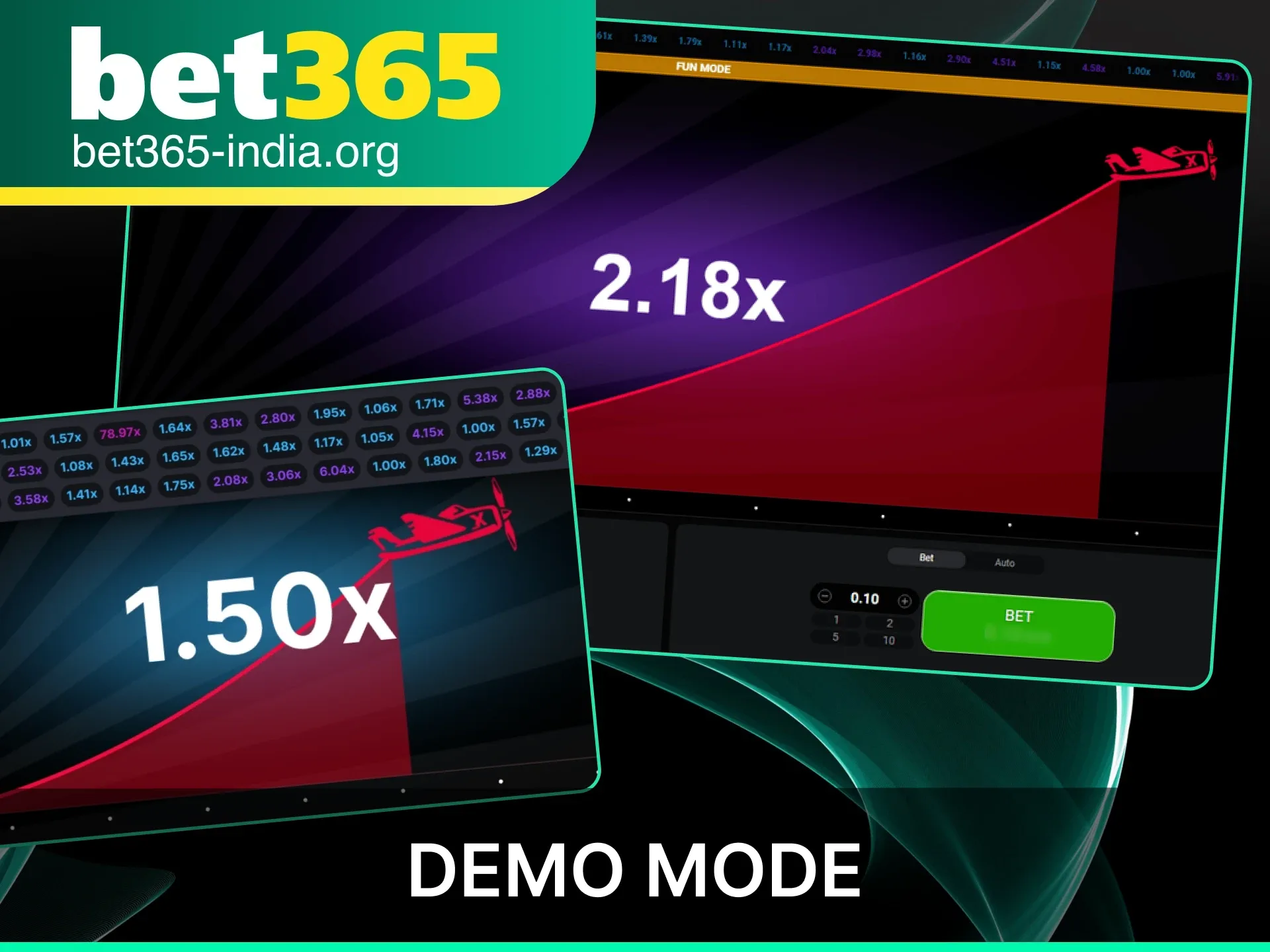 Try the Aviator demo mode at official Bet365 India to practice your crash game strategy.