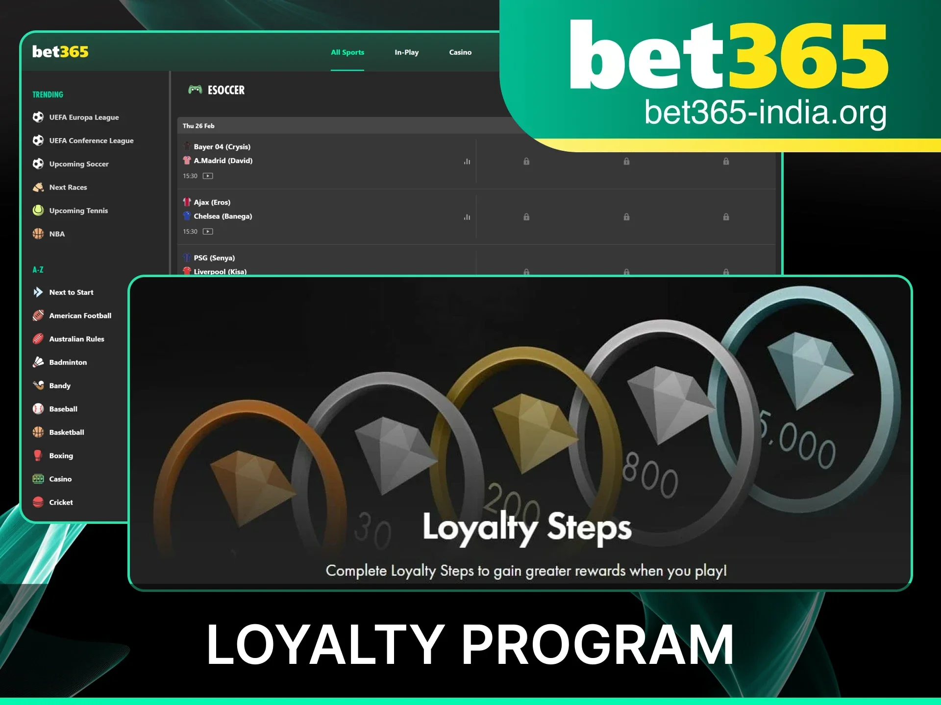 Join the official Bet365 India Loyalty Program to earn exclusive rewards and personalized bonuses as you play.
